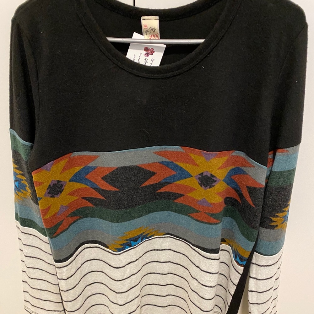 Black Aztec print long sleeve top